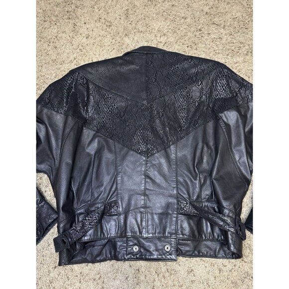 PARIS SPORT CLUB Vintage Leather Cropped Moto Biker Jacket Snake Skin LARGE - Picture 9 of 12
